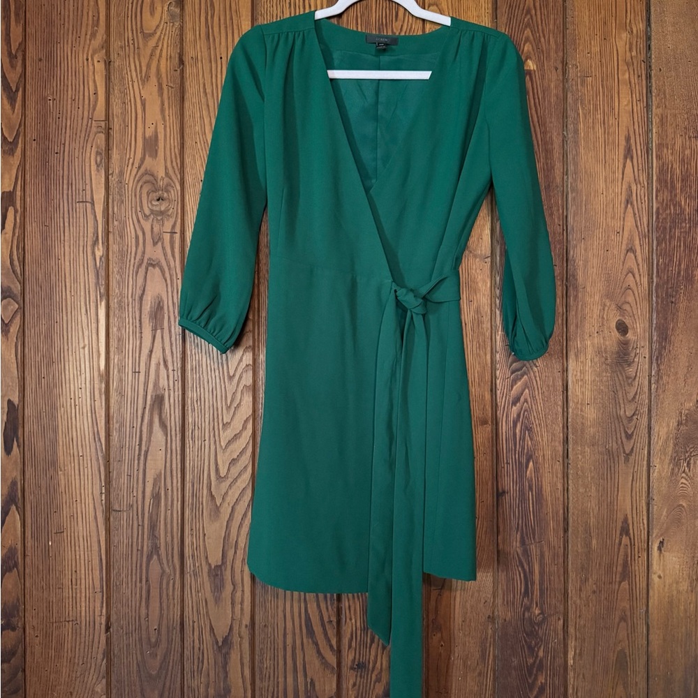 J. Crew Emerald Green Wrap Dress with Tie Waist